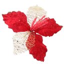 Ver imagem 2 de Kit 8 Flores Vermelhas com Cabo Artificial Decoração de Natal com Glitter 22cm