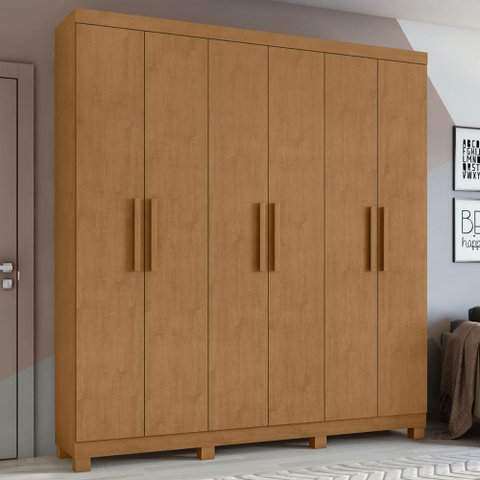 Guarda-roupa Casal Jazz 6 Portas 3 Gavetas 73939.58 Amêndoa Clean - Móveis Lopas