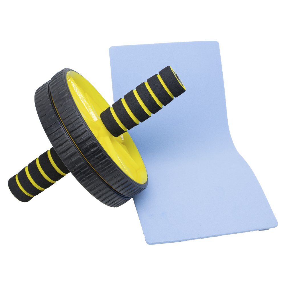 RODA DE ABDOMINAL / LOMBAR KIT COM TAPETE SIX PACK ACADEMIA:Amarelo