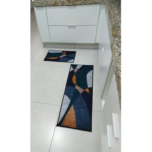 JOGO DE COZINHA BELGA 2 PÇS ANTE DERRAPANTE - GEOMETRICO AZUL