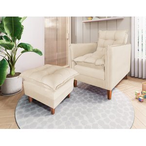 Poltrona de Amamentação Reclinável Sofá Cama com Puff Bege Bz Decor