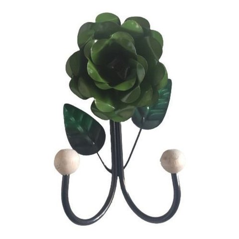 Cabide 2 Ganchos Rosas de Ferro - Suporte Duplo:verde