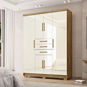 Guarda Roupas Taurus Imperial 6 Portas 3 Gavetas - com Chave para Quarto de Casal:nature Champanhe