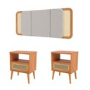 Ver imagem 2 de Kit Cabeceira Tela Natural 170cm + 2 Mesas de Cabeceira MDF Cor:Freijó