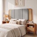 Ver imagem 1 de Kit Cabeceira Tela Natural 170cm + 2 Mesas de Cabeceira MDF Cor:Freijó
