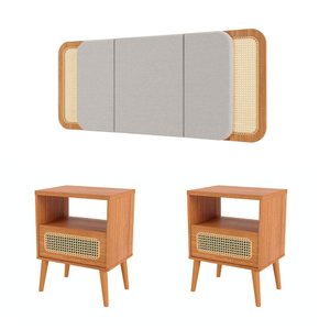 Kit Cabeceira Tela Natural 170cm + 2 Mesas de Cabeceira Mdf Cor:freijó