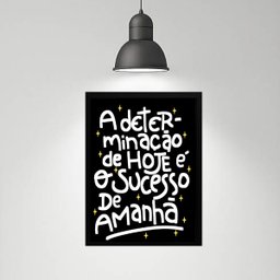 Quadro Motivacional Determinação Sucesso 33x24cm - com Vidro:madeira Branca - 1