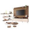 Estante Home Theater Artís Off White Castanho e Aparador Infinity e Kit Mesa de Centro Sky Castanho  - 1