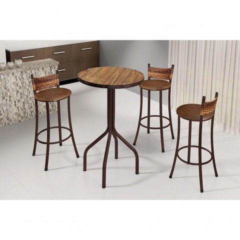 Conjunto Dinamarca 3 Banquetas 1 Mesa 60cm Bm Tubulares Conhaque/pathernon Caramelo