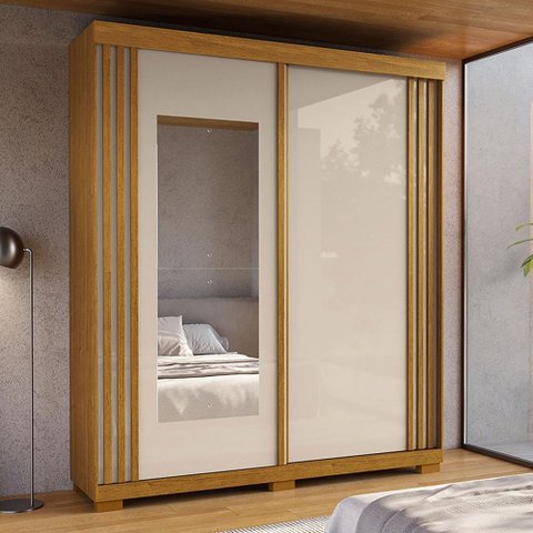 Guarda-roupa Casal Athena 2 Portas 3 Gavetas com Espelho 100% Mdf Flex Cinamomo/off White - Acp Móve
