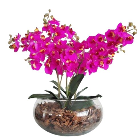Arranjo de Mesa com 4 Flores Orquídeas Lilás Vaso Grande