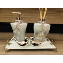 Ver imagem 1 de Kit Lavabo Prata Branco 5 Peças Difusor Sabonete Bandeja