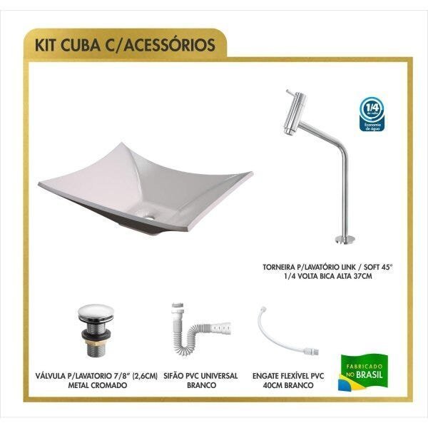 Cuba Lux L38W com Torneira Link Alta e Válvula Click com Sifão e Flexível Compace - 4