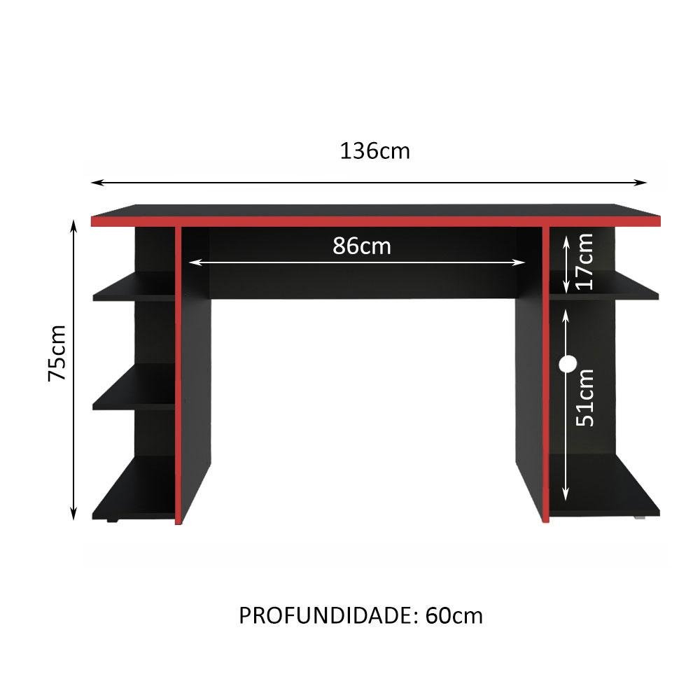 Mesa para Computador Gamer Madesa 9409 - Preto/vermelho - 3