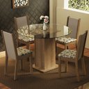 Ver imagem 1 de Conjunto Sala de Jantar Madesa Nanda Mesa Tampo Vidro Redondo 4 Cadeiras - Rustic/crema/bege