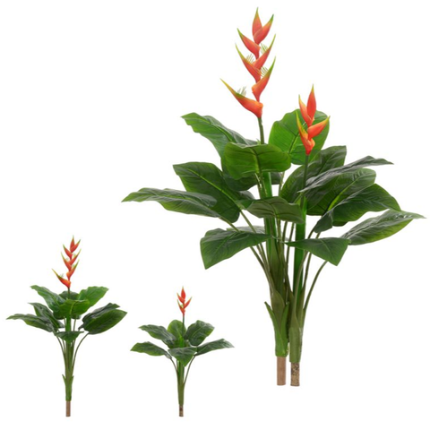 Planta Árvore Artificial Heliconia C/flor Toque X15 Laranja 1,10cm