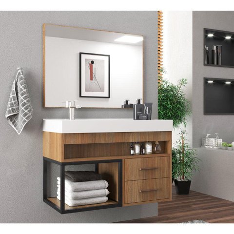 Gabinete Banheiro com Cuba e Espelheira 80cm Multimóveis Cr10071 Noce