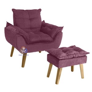 Poltrona Decorativa Opala e Puff Opala Suede Bordô Smf Decor