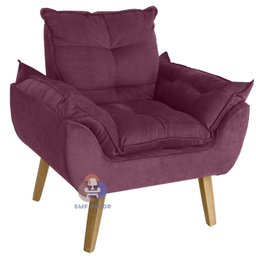 Poltrona Decorativa Opala e Puff Opala Suede Bordô Smf Decor - 2