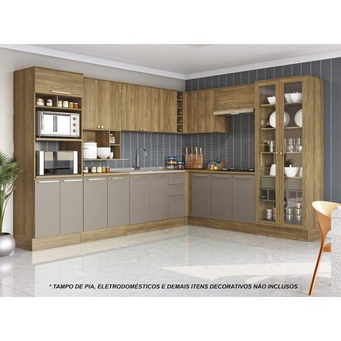 Armário de Cozinha Modulada Completa de Canto 14 Peças 3,29x2,58m Botanic Kappesberg