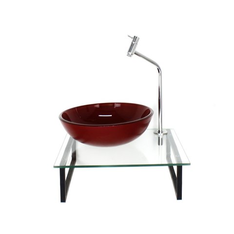 GABINETE DE VIDRO COM CUBA REDONDA VERMELHO CEREJA COM TAMPO 40CM INCOLOR