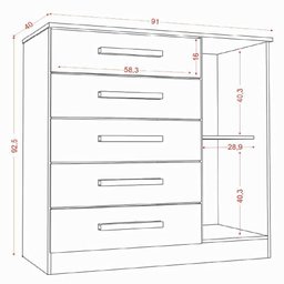Cômoda Sapateira Multiuso 5 Gavetas 1 Porta Milão Aramóveis Madeir/off - 4