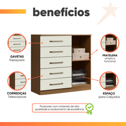 Cômoda Sapateira Multiuso 5 Gavetas 1 Porta Milão Aramóveis Madeir/off - 4