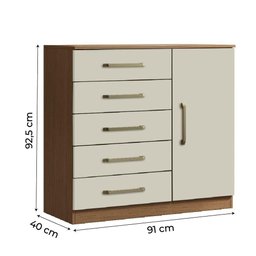 Cômoda Sapateira Multiuso 5 Gavetas 1 Porta Milão Aramóveis Madeir/off - 3