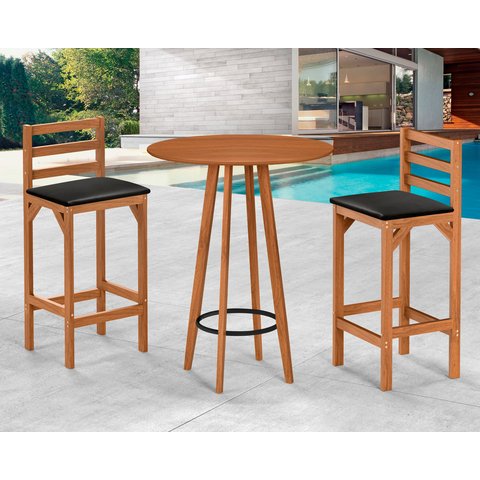 Conjunto Bistro e 2 Banquetas Paris Moderna Área de Jardim Premium Resistente Conforto Cor Nature