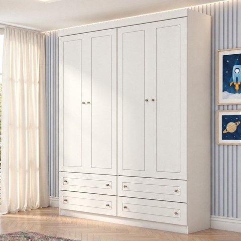 Guarda Roupa Infantil/Juvenil 4 Portas e 4 Gavetas Americano Branco