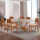 Ver imagem 4 de Mesa de Jantar Yasmin 180cm Tampo Mdf Vidro Canto Copo com 6 Cadeiras Copper