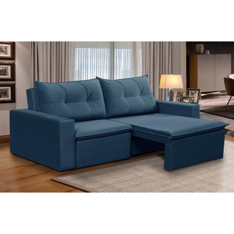 Sofá Retrátil 2 Lugares 1,80m Luna Suede Azul Adonai Estofados