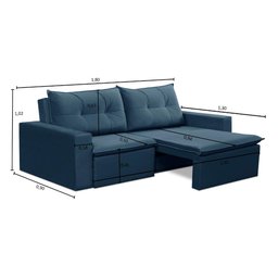 Sofá Retrátil 2 Lugares 1,80m Luna Suede Azul Adonai Estofados - 3