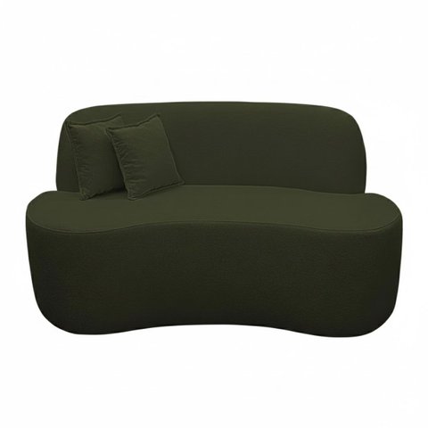 Sofá Ondulado Orgânico Pequeno 2 Lugares Sala Bouclé:bouclé Verde Musgo