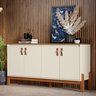 Buffet Aparador Balcão com Puxador em Couro para Sala Jantar Estar 4 Portas Sonetto - Offwhite/Freij - 5