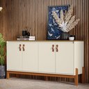 Ver imagem 5 de Buffet Aparador Balcão com Puxador em Couro para Sala Jantar Estar 4 Portas Sonetto - Offwhite/Freij