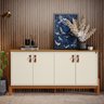 Buffet Aparador Balcão com Puxador em Couro para Sala Jantar Estar 4 Portas Sonetto - Offwhite/Freij - 3