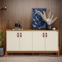 Ver imagem 3 de Buffet Aparador Balcão com Puxador em Couro para Sala Jantar Estar 4 Portas Sonetto - Offwhite/Freij