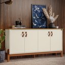 Ver imagem 1 de Buffet Aparador Balcão com Puxador em Couro para Sala Jantar Estar 4 Portas Sonetto - Offwhite/Freij
