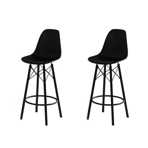 Conjunto 2 Banquetas Eames Tubo Ferro Preto Assento Preto