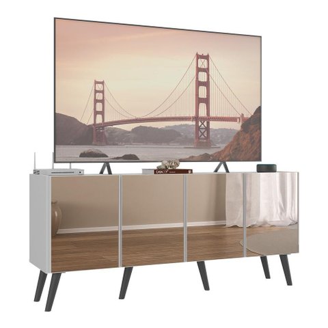 Rack Tv até 50 Polegadas Retrô com Espelhos Mp1082 Branco Preto