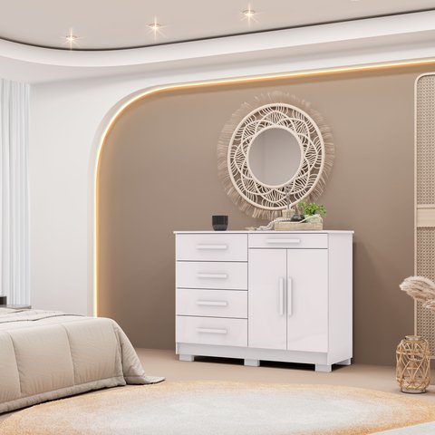 Cômoda Sapateira 5 Gavetas 2 Portas Cannes Branco