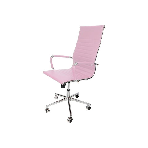 Cadeira Presidente Esteirinha Rosa em Couro Sintético - Base Giratória Cromada