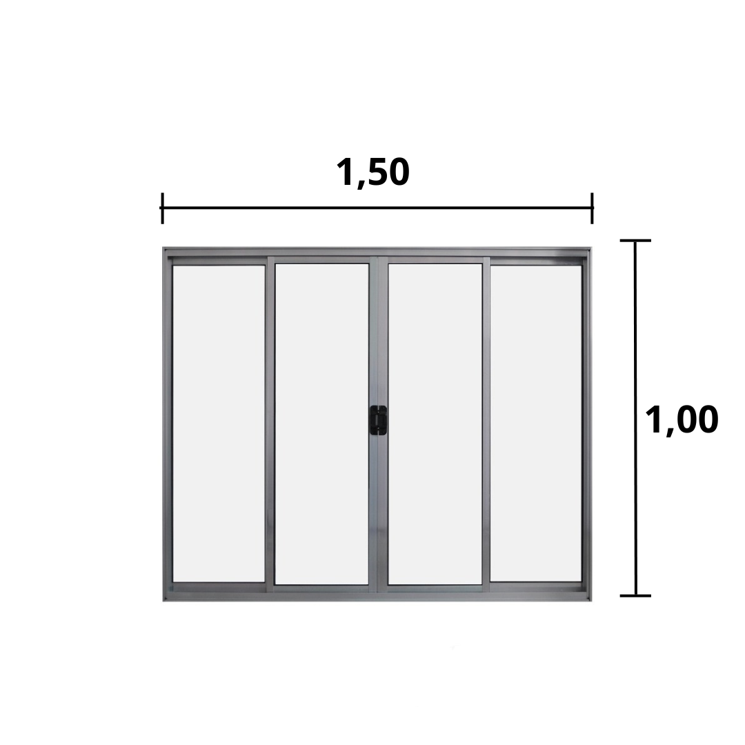 Janela de Correr 4 Folhas S/ Grade Aluminio Brilhante 1.00 x 1.50 Linha Modular - Hale - 2