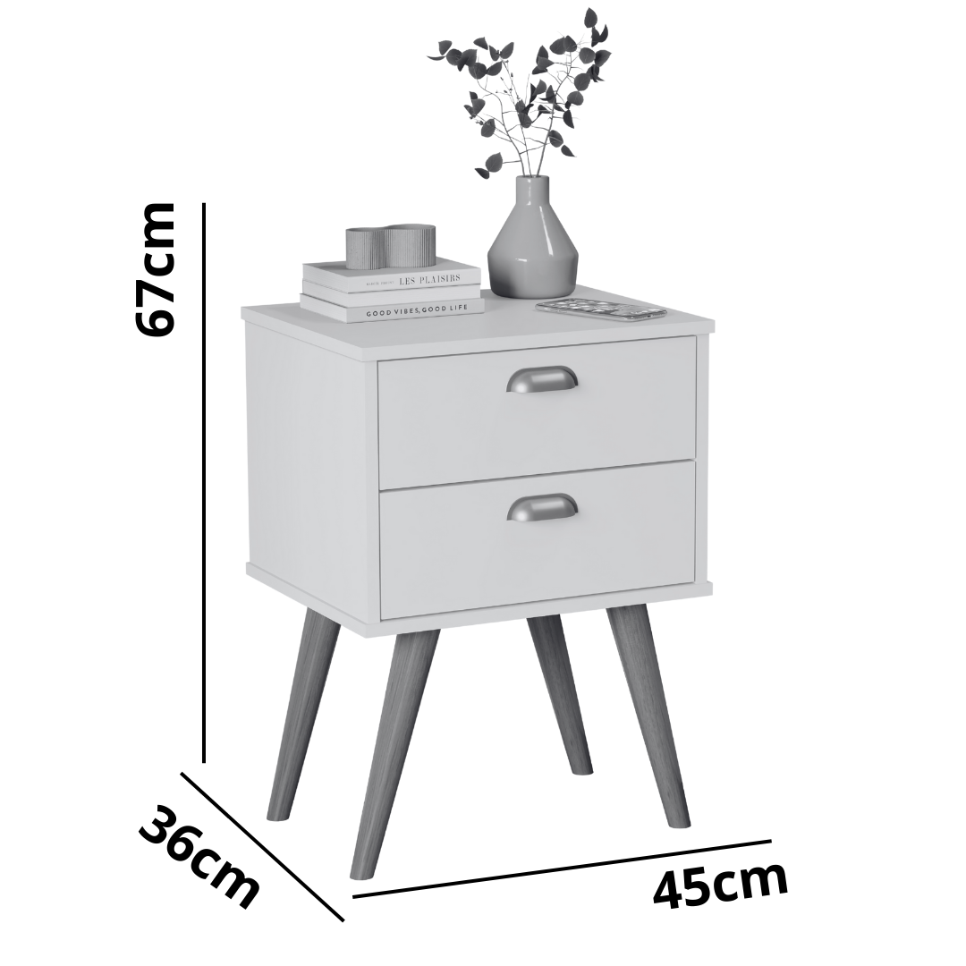 Mesa de Cabeceira Off White com Duas Gavetas Grandes Puxador Concha - 4