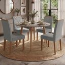 Ver imagem 2 de Mesa de Jantar Redonda Dani Mdf com 4 Cadeiras Estofadas Linho Off White Grafite Molci