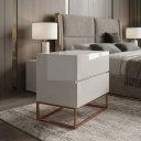 Ver imagem 5 de Kit 2 Mesas de Cabeceira Eros 45cm Off White Design Moderno com Pés Estilo Industrial Ferro Cobre