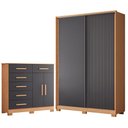 Ver imagem 1 de Guarda Roupa Solteiro Frizatto 02 Portas de Correr e Cômoda Xangai Freijo Titanium - Móveis Albatroz
