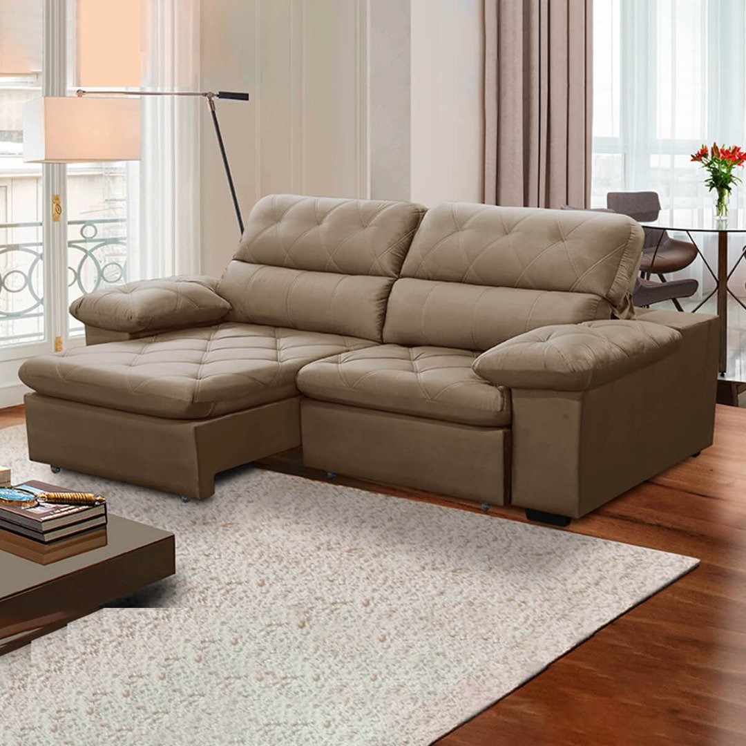 Sofa Retratil Reclinavel 2 Lugares 1,90m Crystal Veludo Capuccino Lansofbr Lansof Brasil