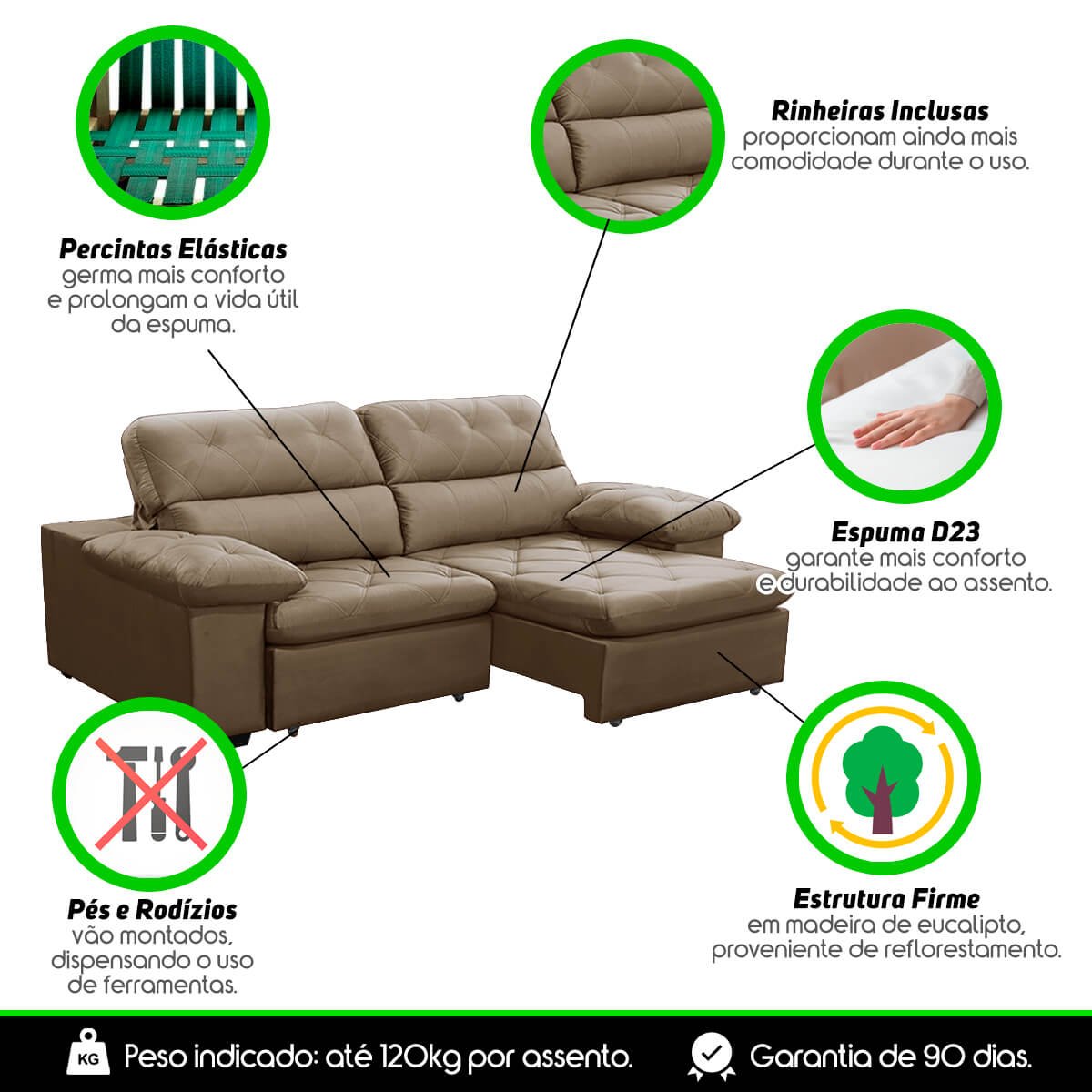 Sofa Retratil Reclinavel 2 Lugares 1,90m Crystal Veludo Capuccino Lansofbr Lansof Brasil - 6